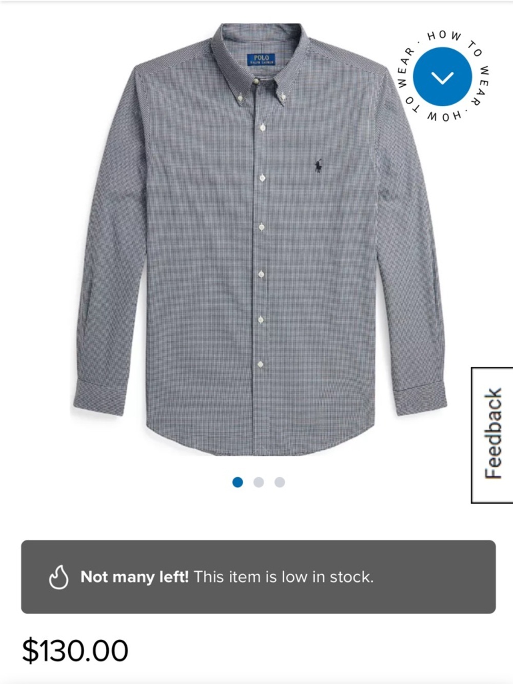 Ralph Lauren Men's Blue Gray Mini-Check Button-Down Dress Shirt Size M